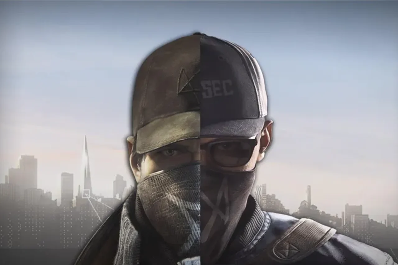 Masked figure in a cap and face covering standing before a hazy city skyline, representing anonymity and personal privacy.
